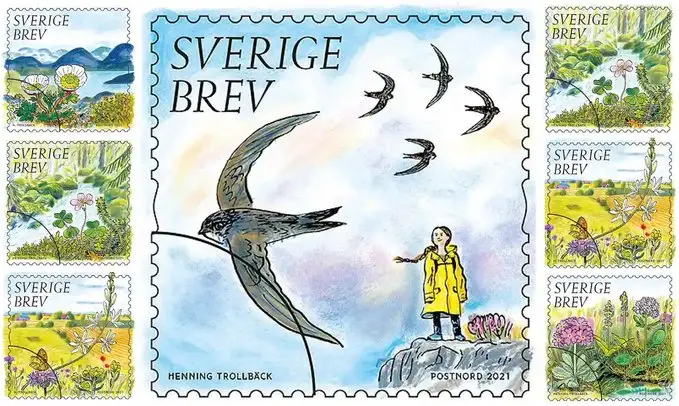 Le poste svedesi hanno dedicato un francobollo alla giovane attivista Greta Thunberg e al suo impegno per l'ambiente