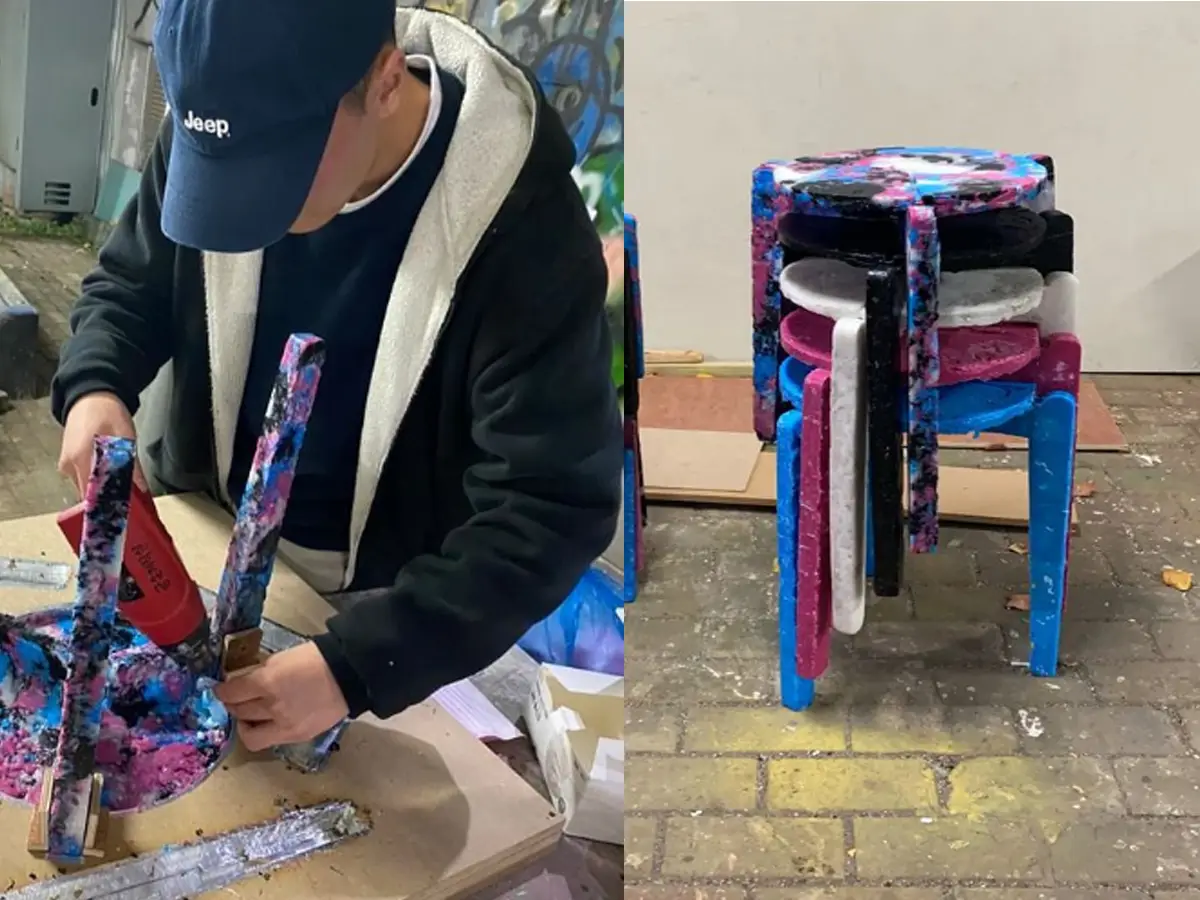 Uno studente sudcoreano ricicla le parti in polipropilene delle mascherine monouso creando sgabelli
